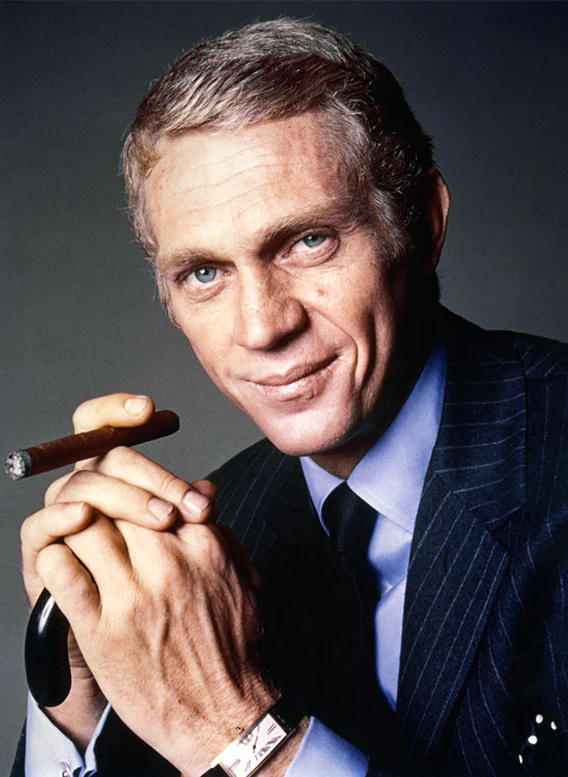 Steve McQueen with his Cartier Tank Cintrée on the wrist